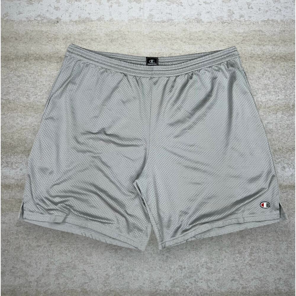 Vintage Y2K Champion Gym Shorts Mens 2XL Grey White 9" Inseam Polyester